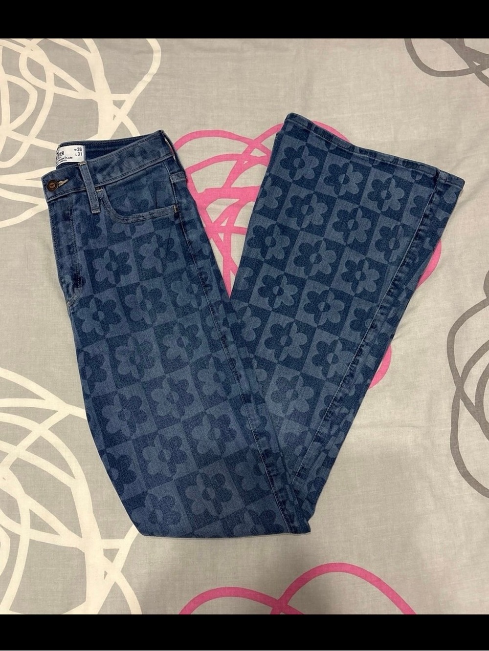 Hollister High-Rise Two-Tone Floral Vintage Flare Jeans